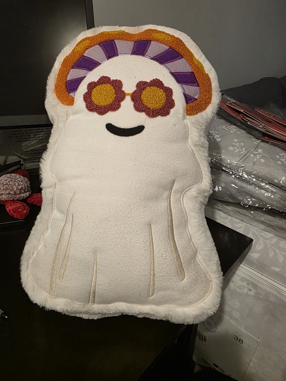 White Ghost Pillow with Colorful Sunglasses